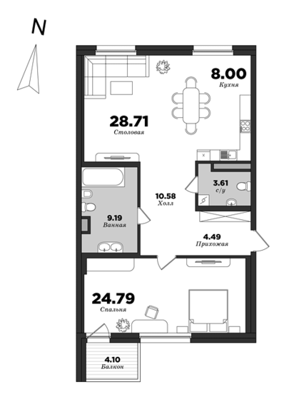 Приоритет, Корпус 1, 1 спальня, 90.6 м² | планировка элитных квартир Санкт-Петербурга | М16
